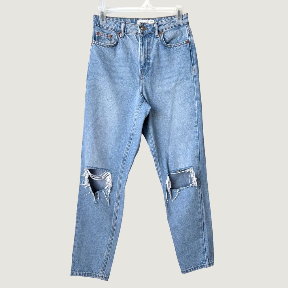 TopShop Mom Distressed High Rise Light Wash Jeans Preppy Casual 25x30